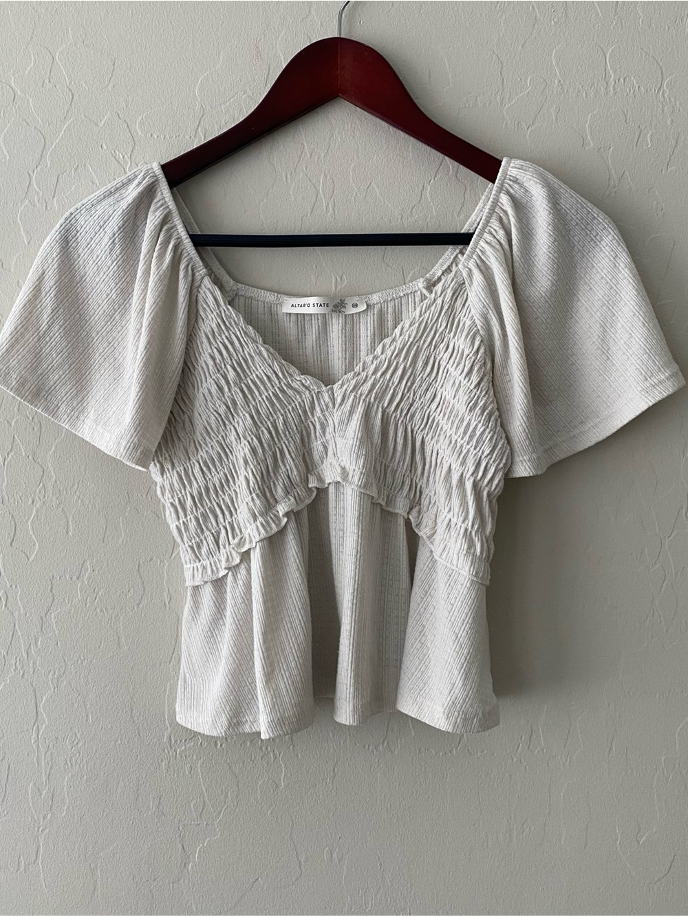 Altar'd State Light Cream Smocked Flutter Sleeve Blouse XS